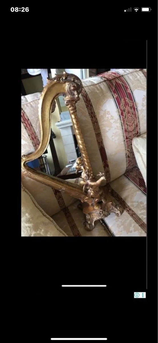 Antique Harp Shaped Tabletop Mirror - Image 3