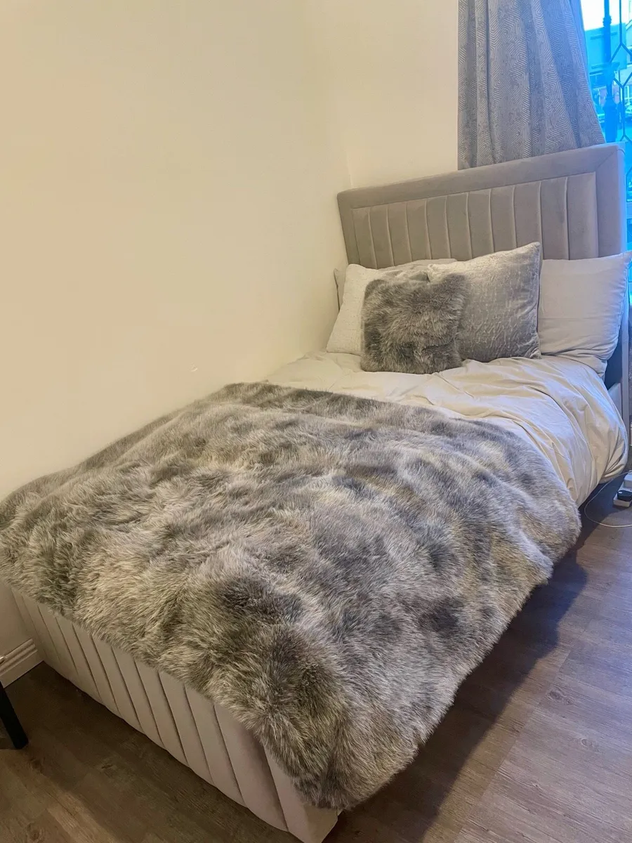 Single Gray Upholstered Panel Bed - Image 2