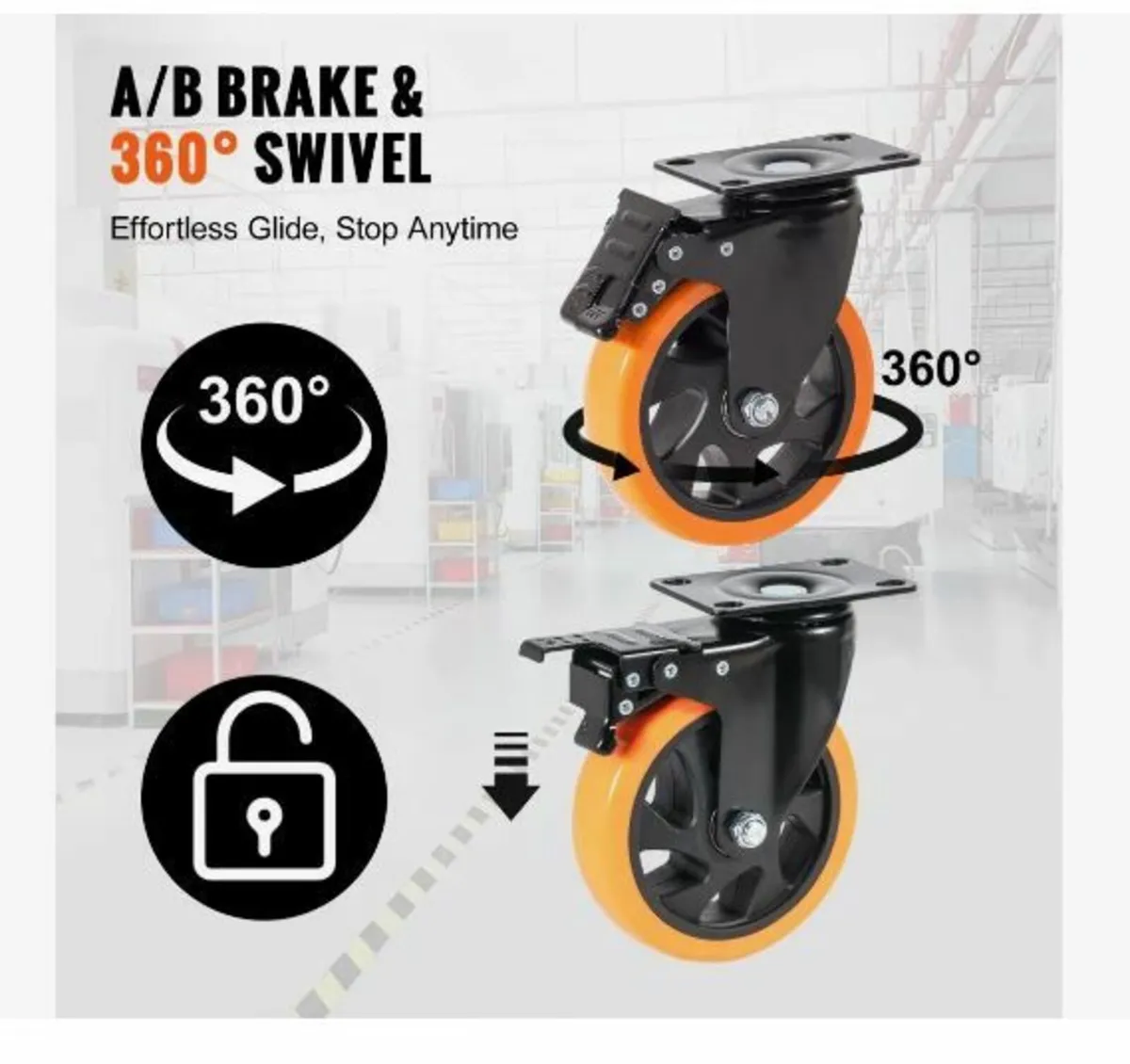 Caster Wheels, 12.7 cm Swivel Plate Casters - Image 3