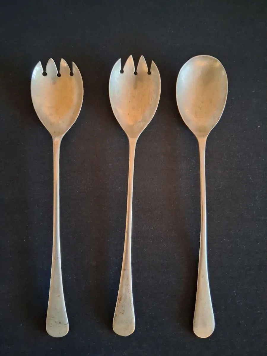 Gold Tone Plated Salad Serving Spoon Set - Image 1