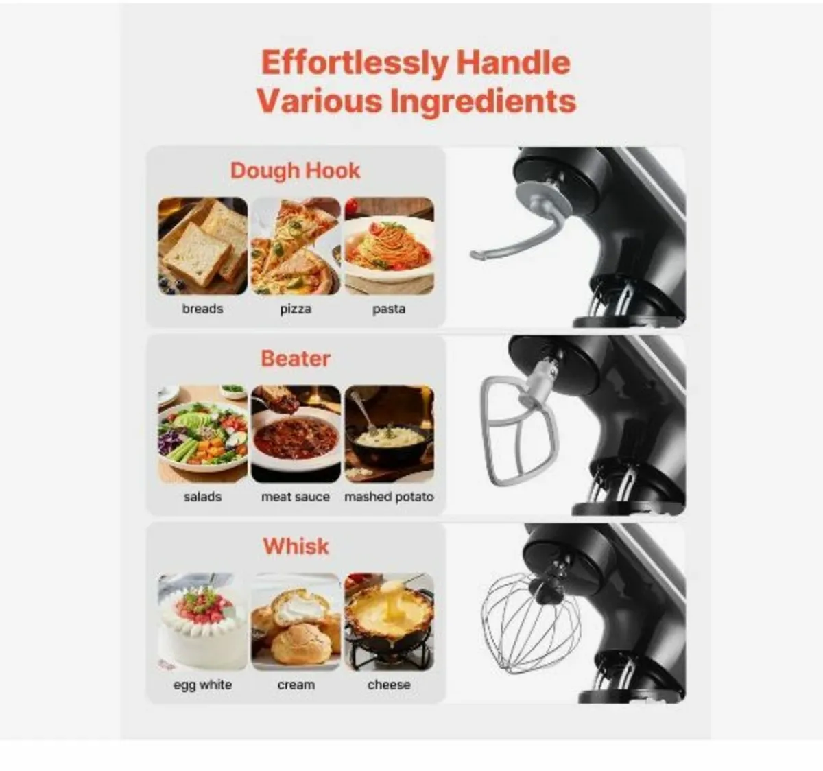 Stand Mixer, 6 QT Dough Mixer, 1400W - Image 3