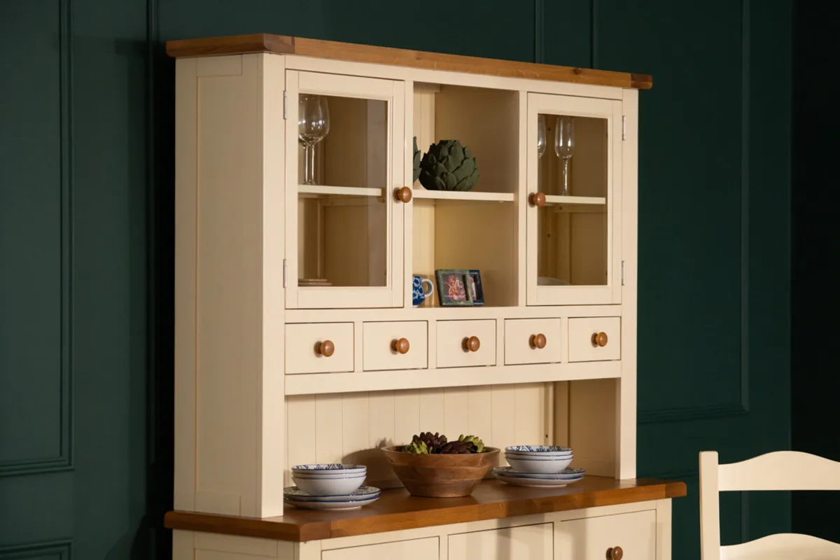 Sideboard + Hutch Set Heavy Solid Oak Cream - Image 3