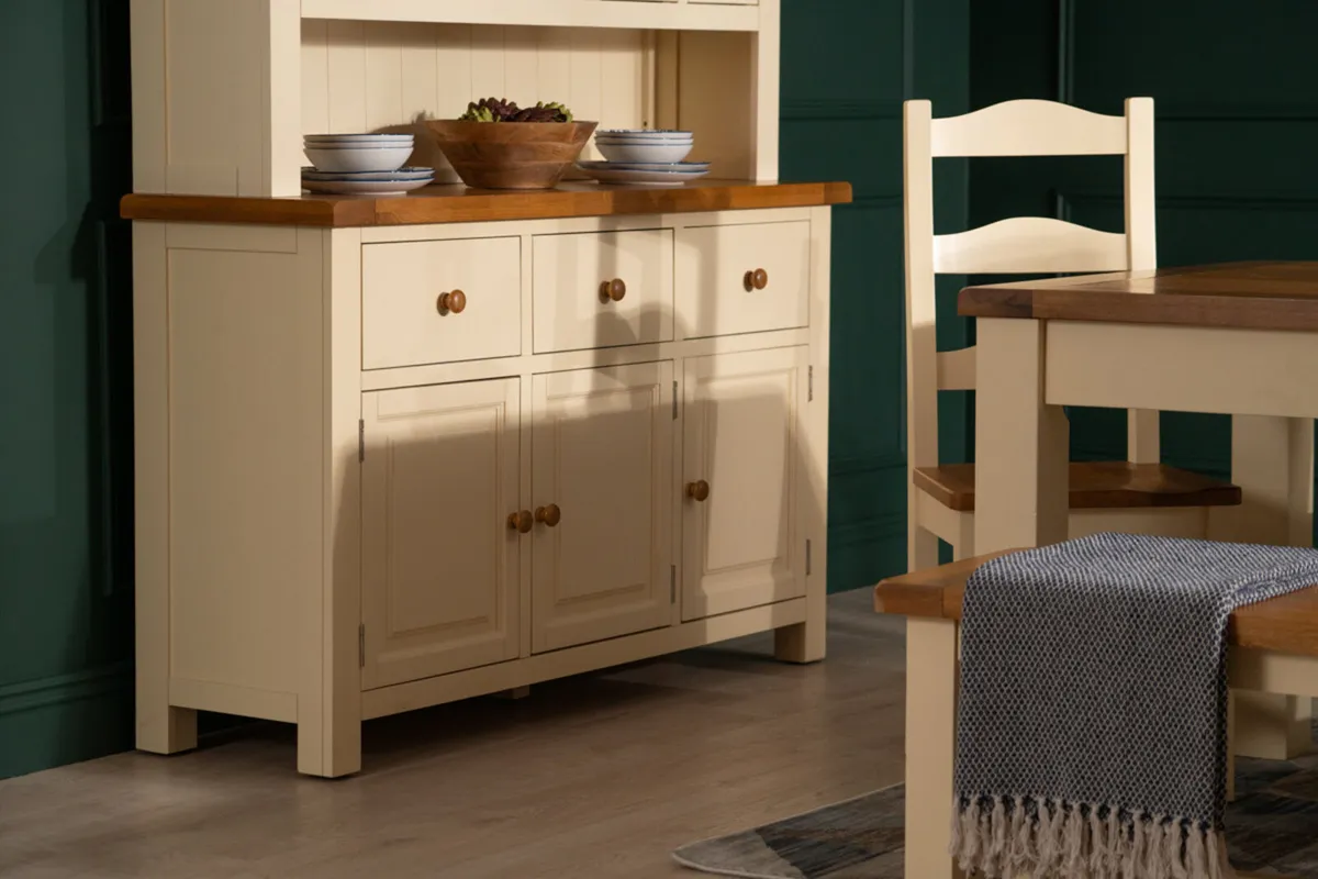 Sideboard + Hutch Set Heavy Solid Oak Cream - Image 4