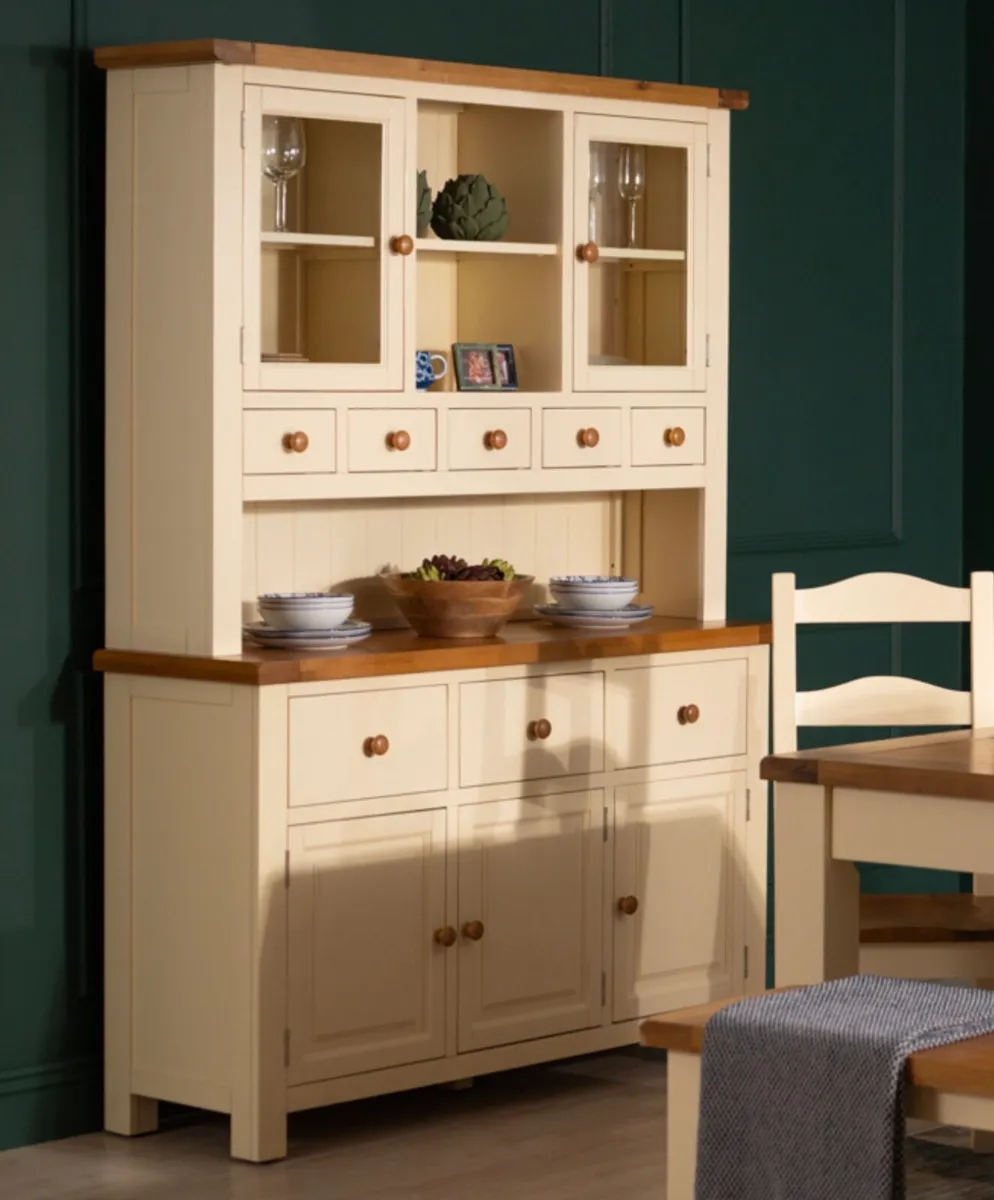 Sideboard + Hutch Set Heavy Solid Oak Cream - Image 1