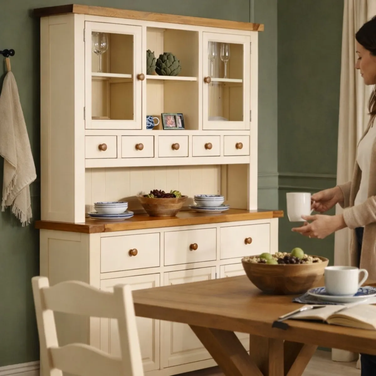 Sideboard + Hutch Set Heavy Solid Oak Cream - Image 2