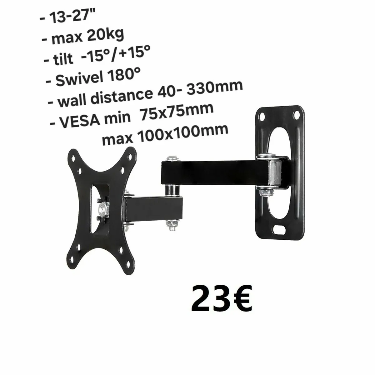TV Monitor Wall Mount Bracket Tilt Swivel 13-27" - Image 1