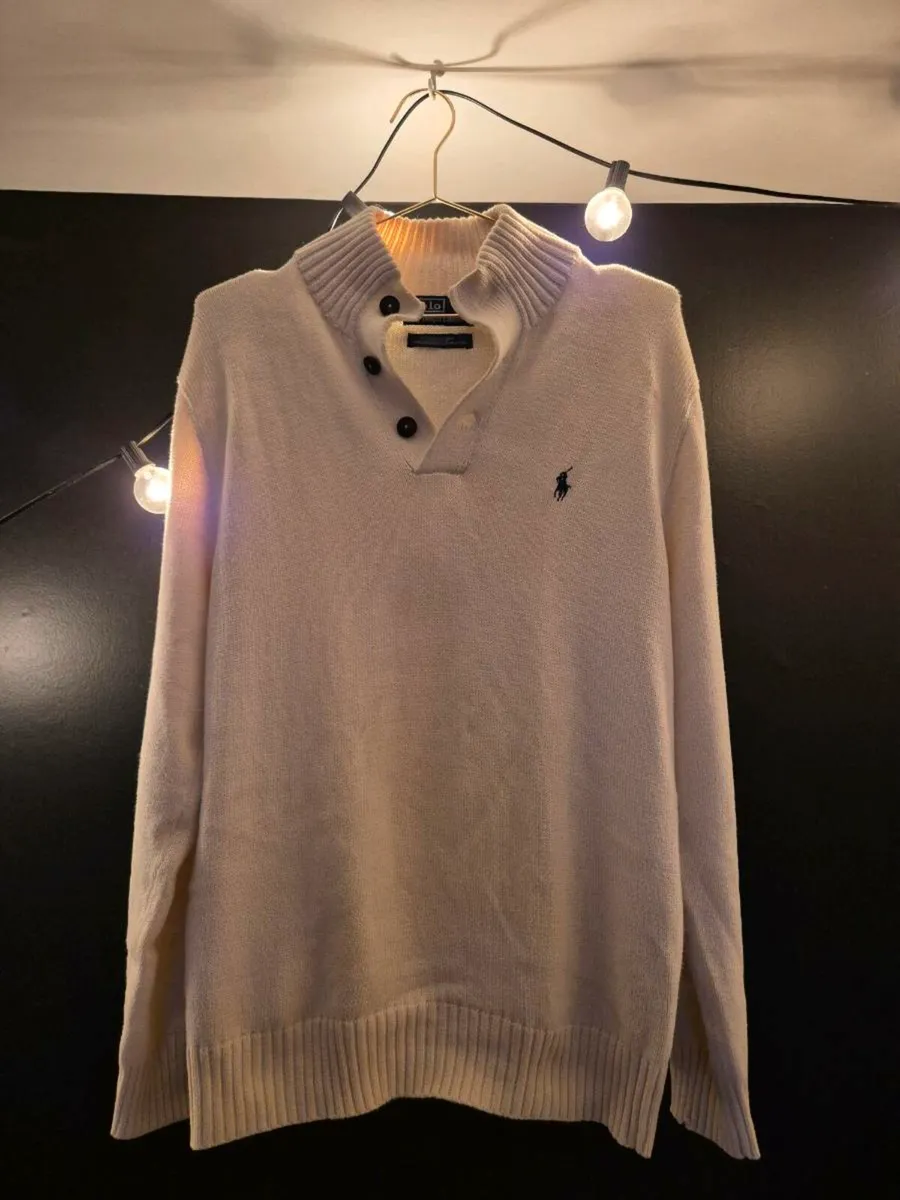 Polo Ralph Lauren Cream Button Collar Knit Jumper - Image 1