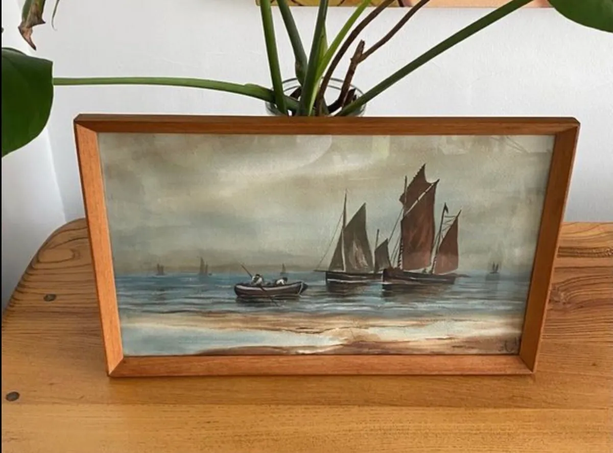 Vintage Teak Framed Paintings - Image 2