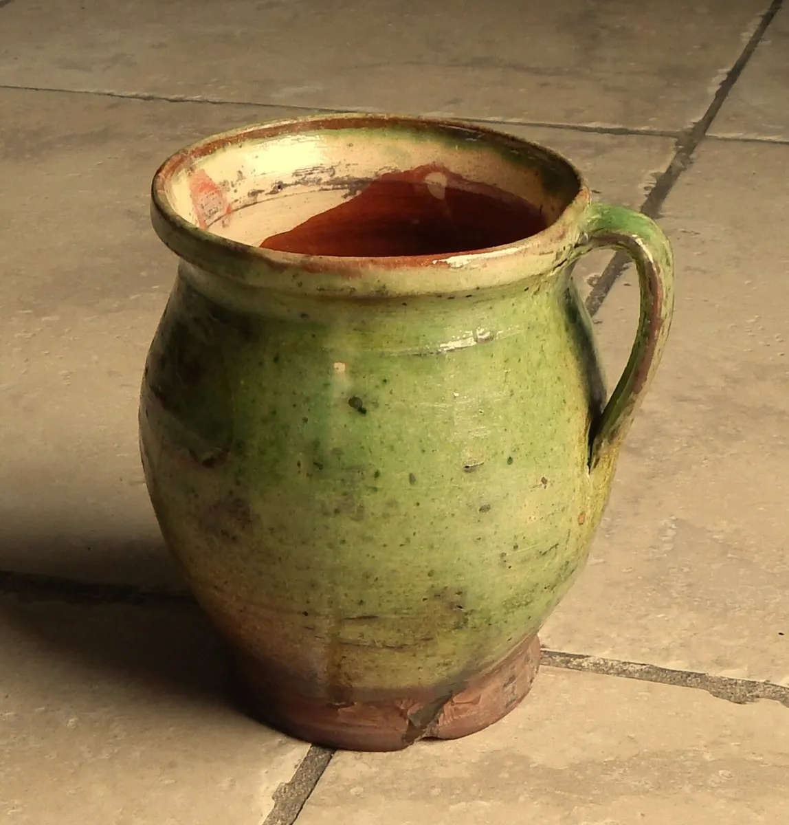 Vintage Large Hand Painted Glazed Terracotta Mug - Image 1
