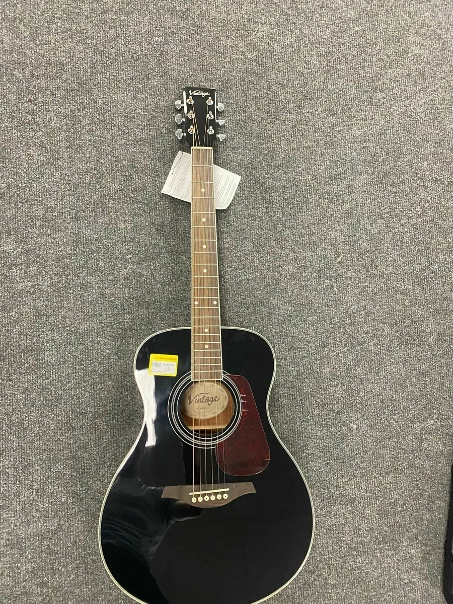 Vintage V300 Black Acoustic Guitar - Image 3