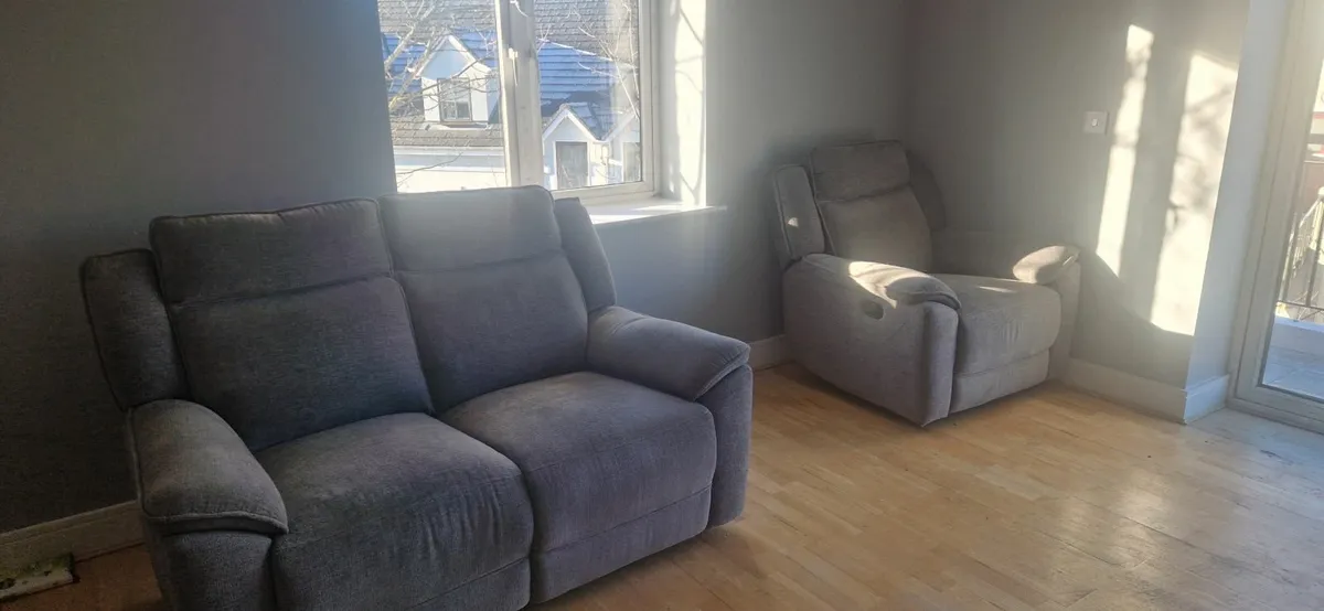 Two seater recliner grey sofa and armchair - Image 1