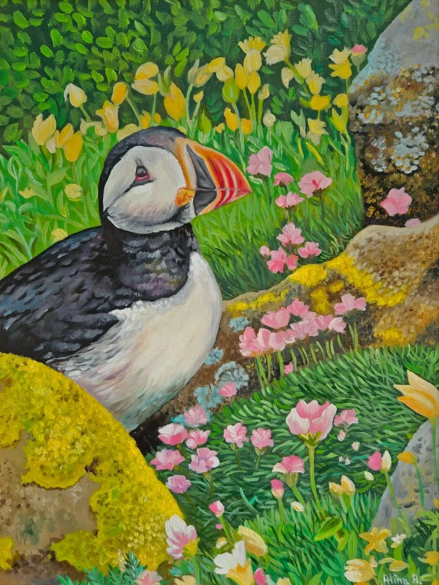 Puffin at Saltee Island | Oil Painting on Canvas - Image 4