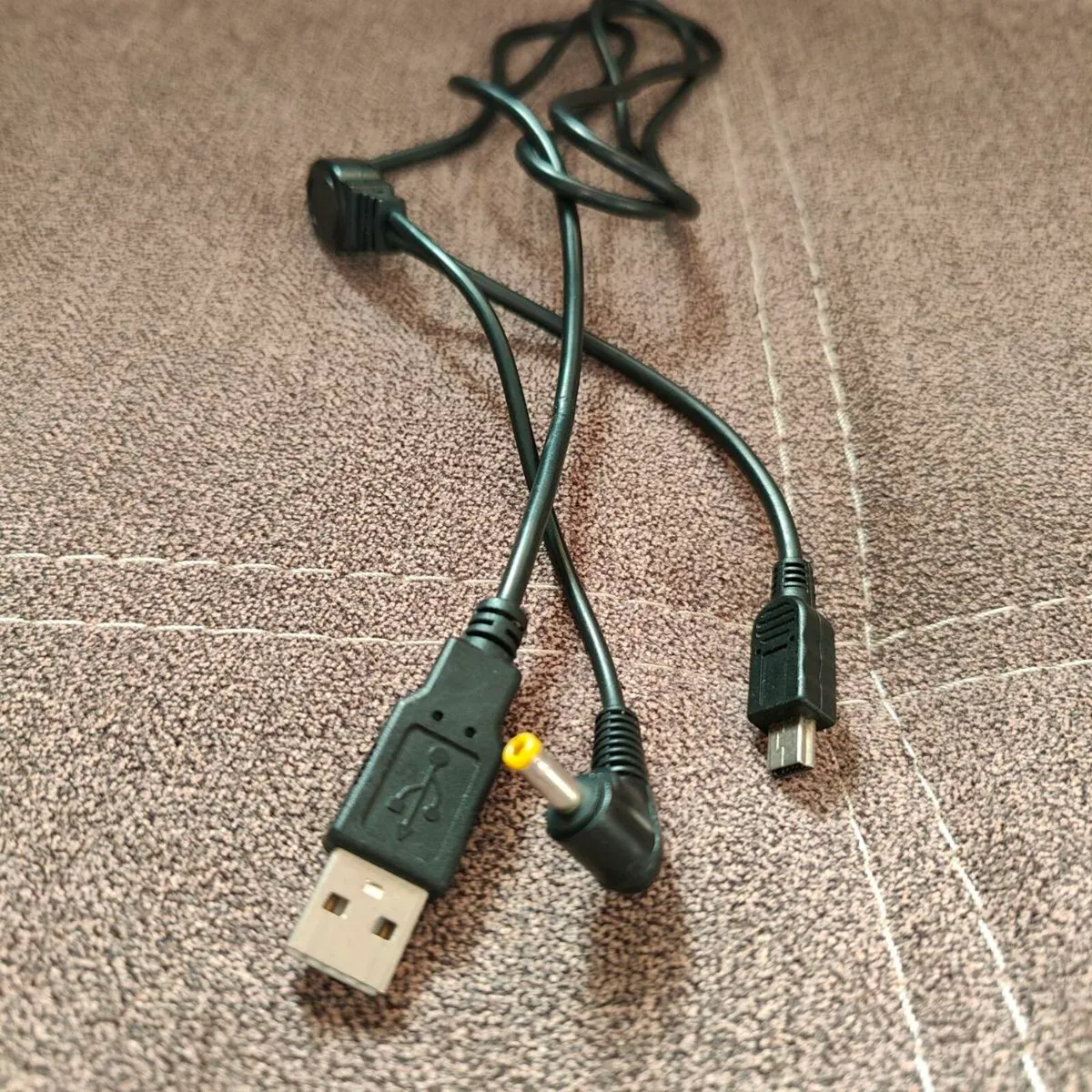 USB A to split mini-USB and DC barrel cable - Image 1