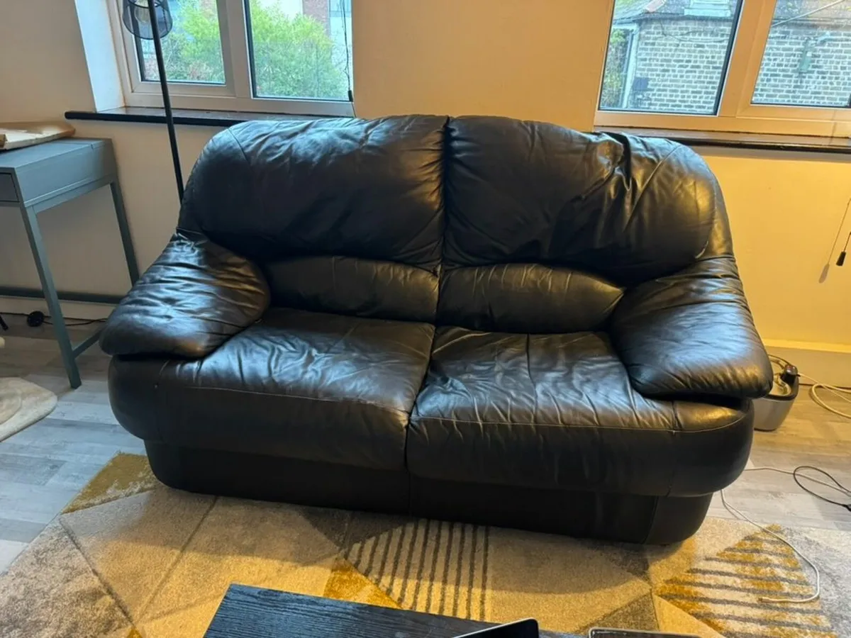 Black Leather Sofa - Image 1