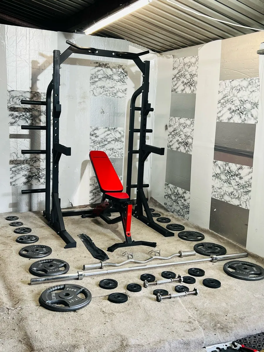 COMMERCIAL GYM SET RACK BENCH WEIGHTS BAR ETC - Image 4