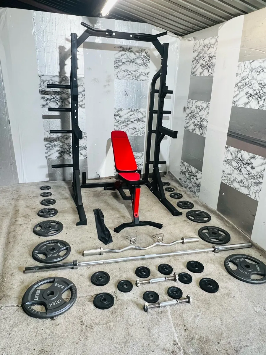 COMMERCIAL GYM SET RACK BENCH WEIGHTS BAR ETC - Image 1