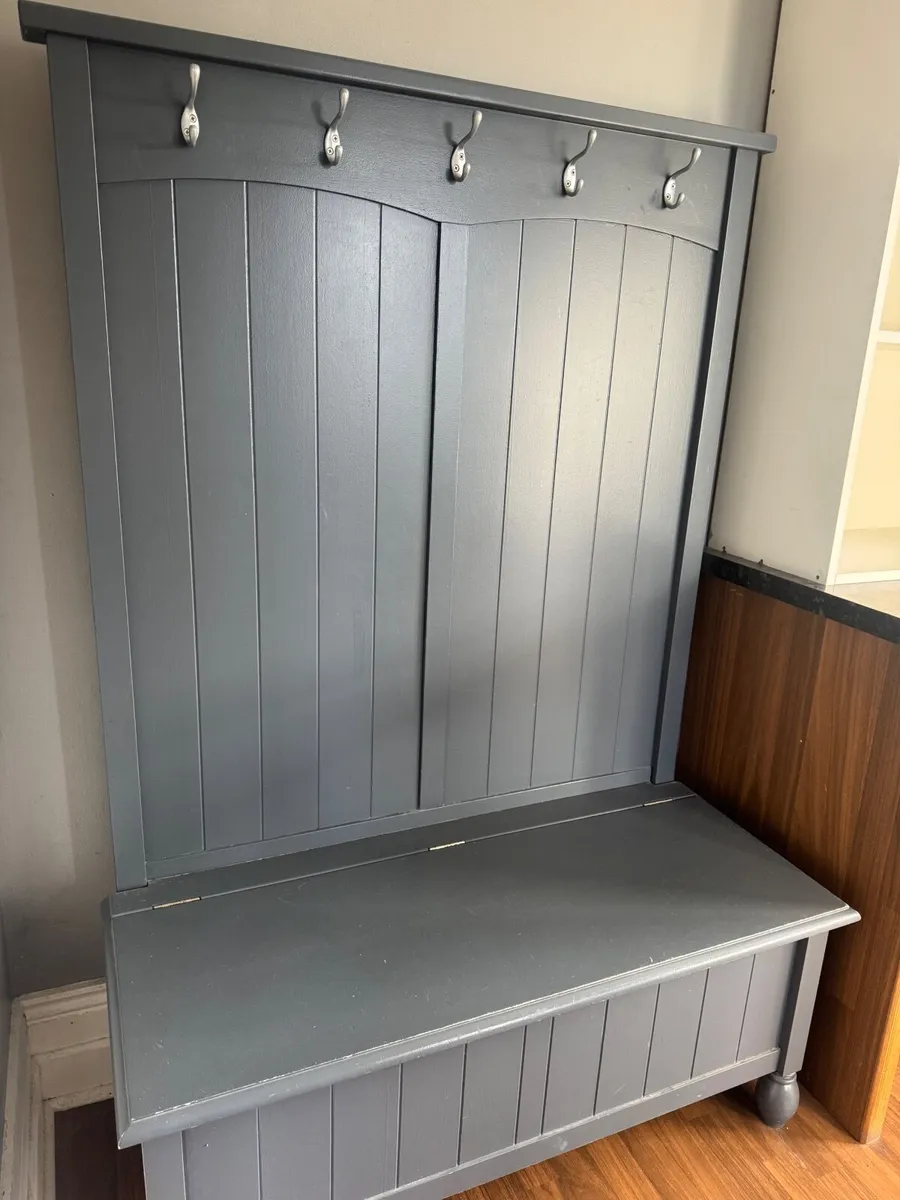 Grey Hallway Bench with Storage & Coat Hooks - Image 2