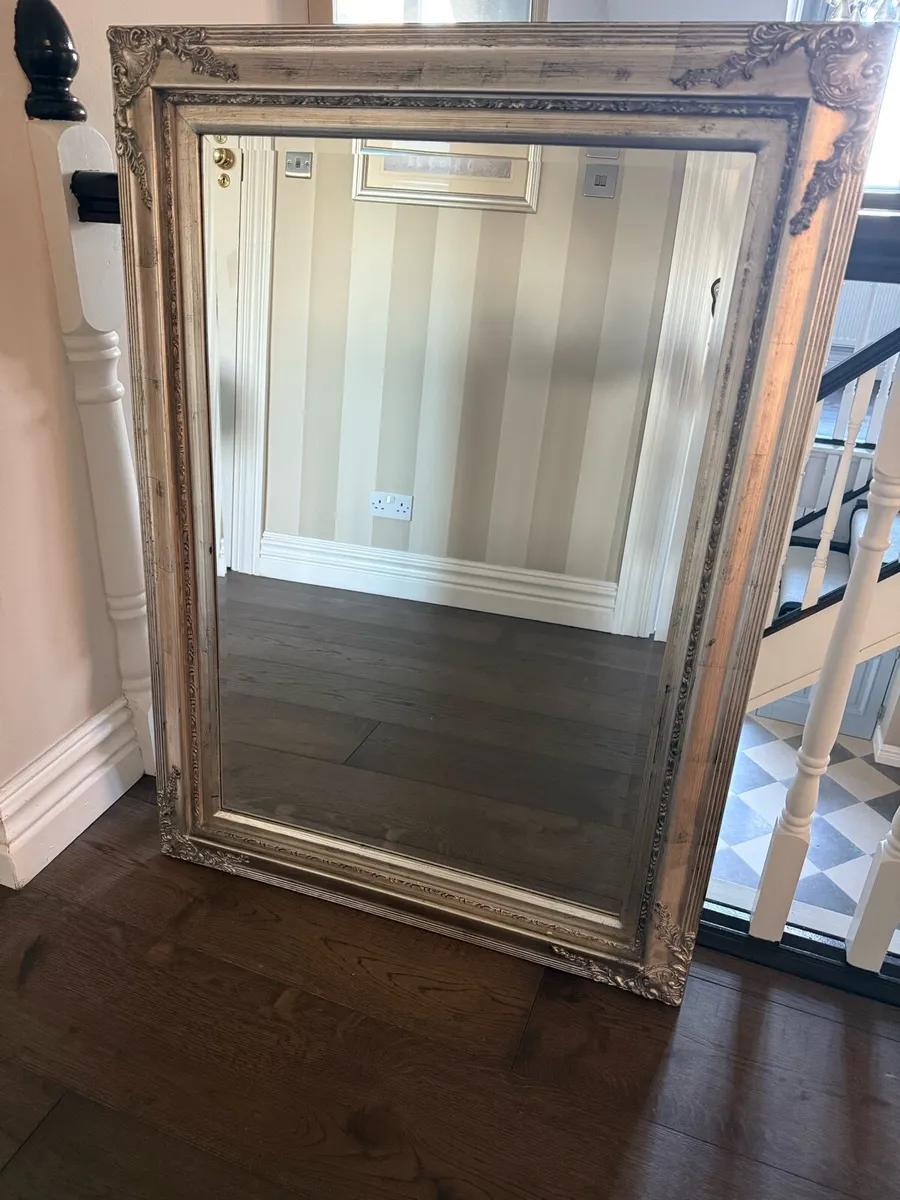 Large Ornate Silver Mirror – Vintage French Style - Image 1