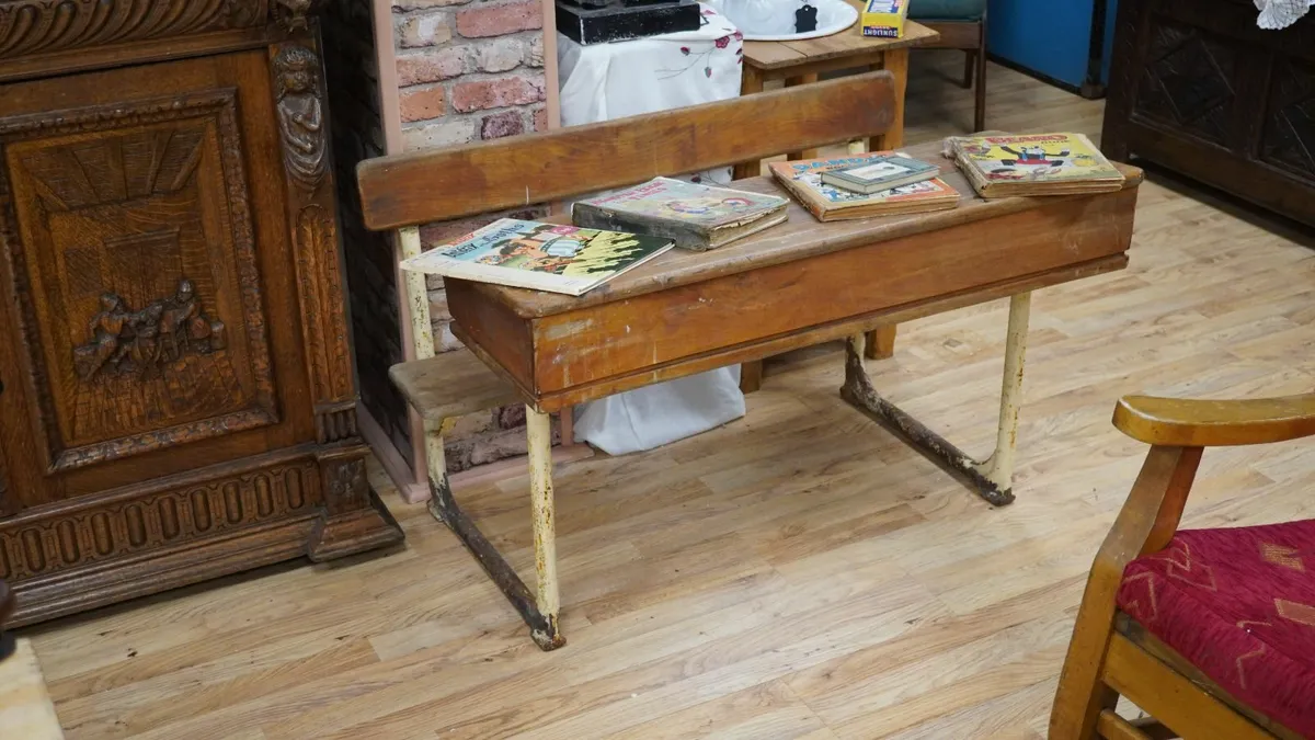 Vintage School Desk & Bench - Image 1