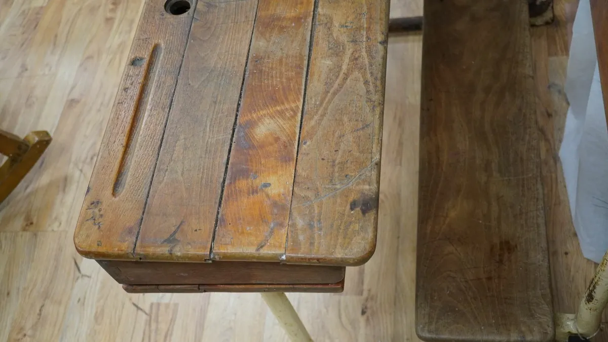Vintage School Desk & Bench - Image 4