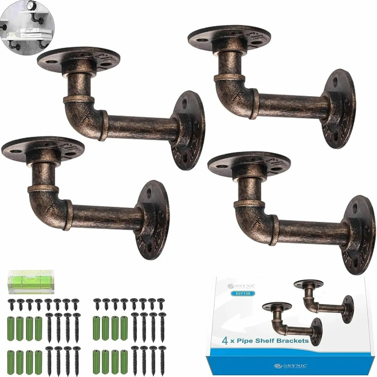 4Pcs Pipe Shelf Brackets Industrial Tube Rack Pipe