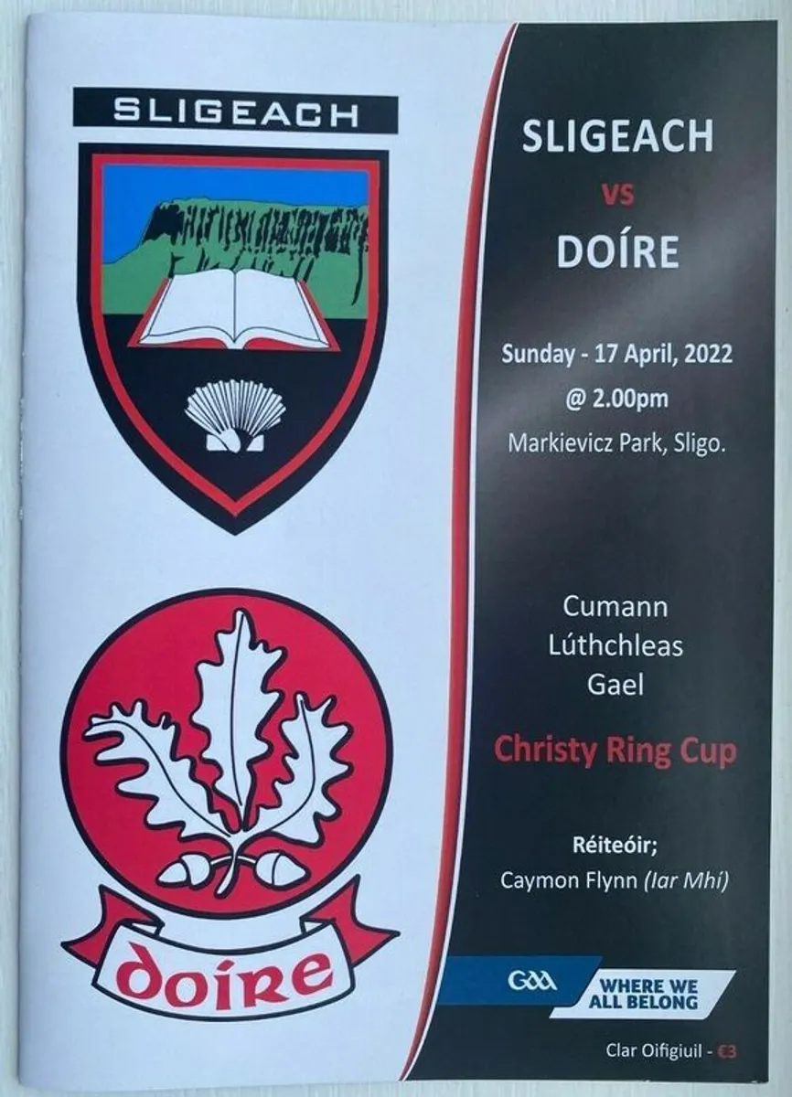 2022 Sligo v Derry - GAA Christy Ring Cup Programme