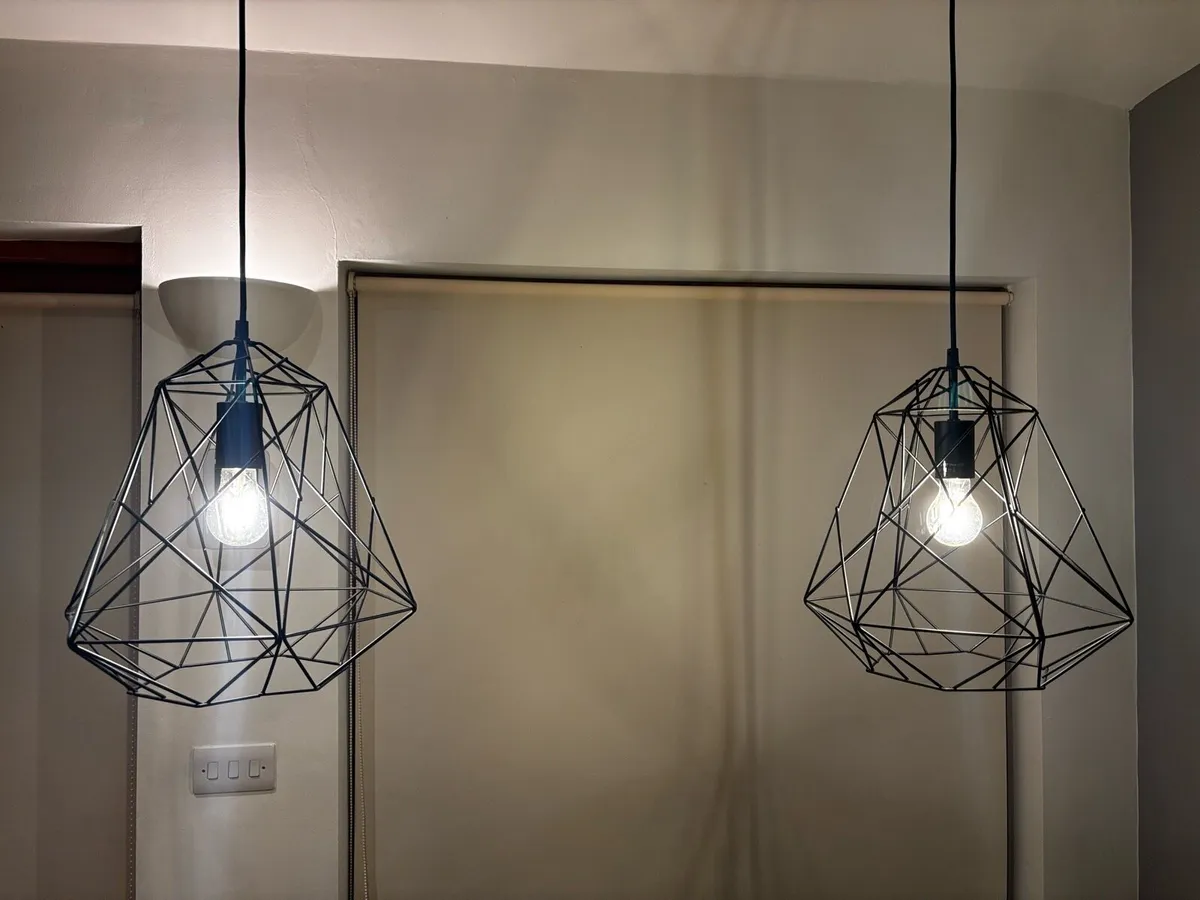 Pendant cage style black  pendant lights x 2 - Image 1