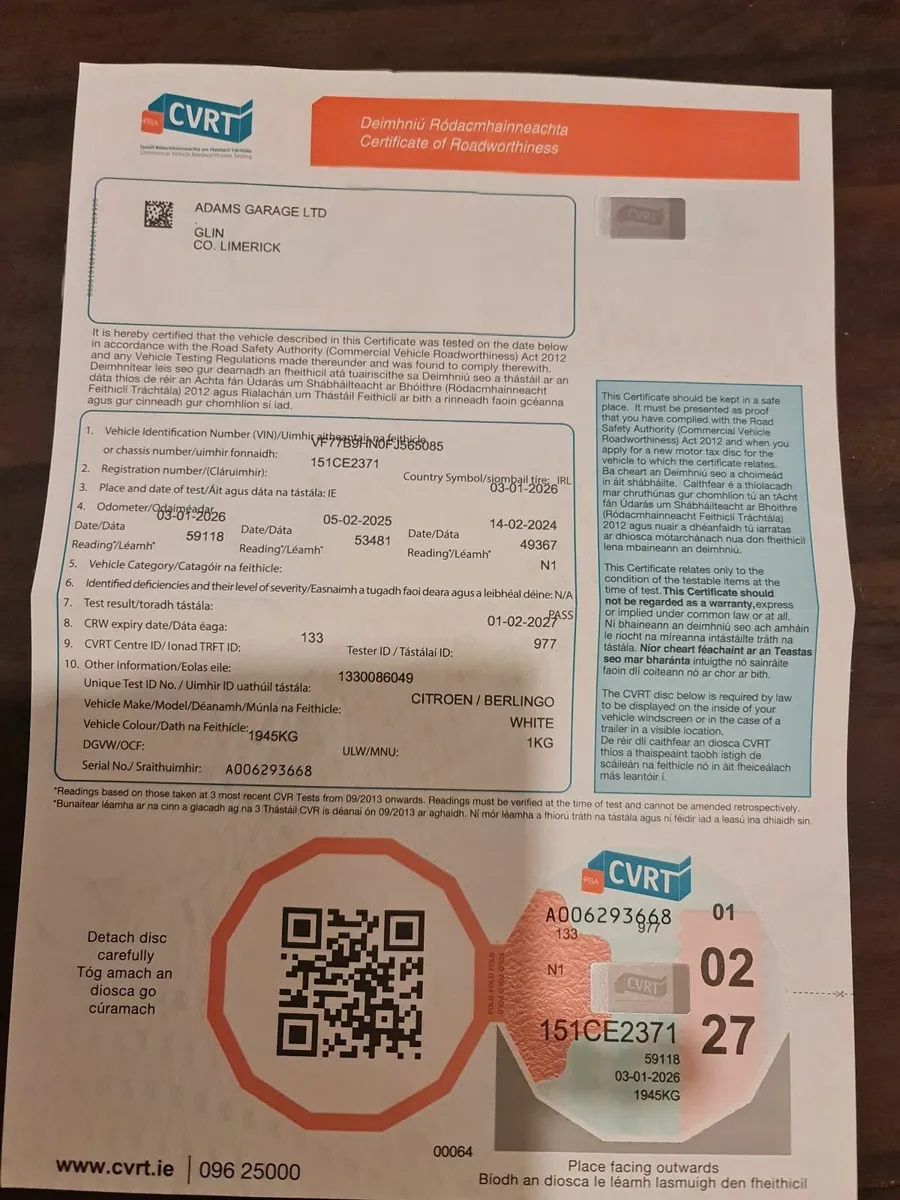 13 month cvrt 58000 miles 3 seats berlingo 1 owner - Image 1