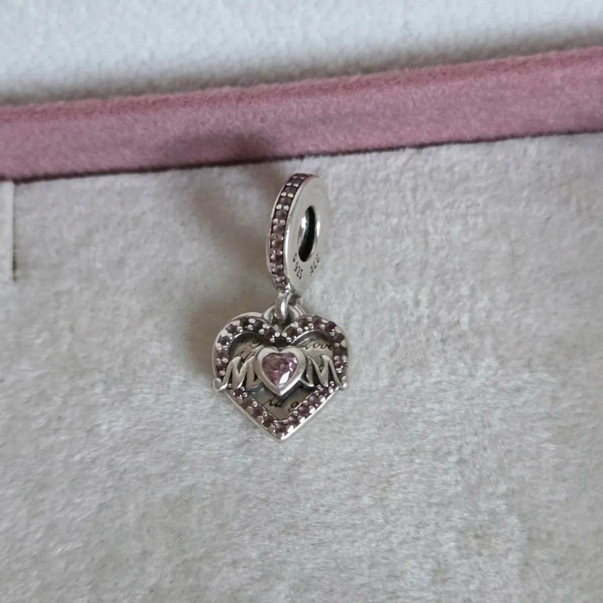 Pandora heart/mom dangle charm cz pink - Image 1