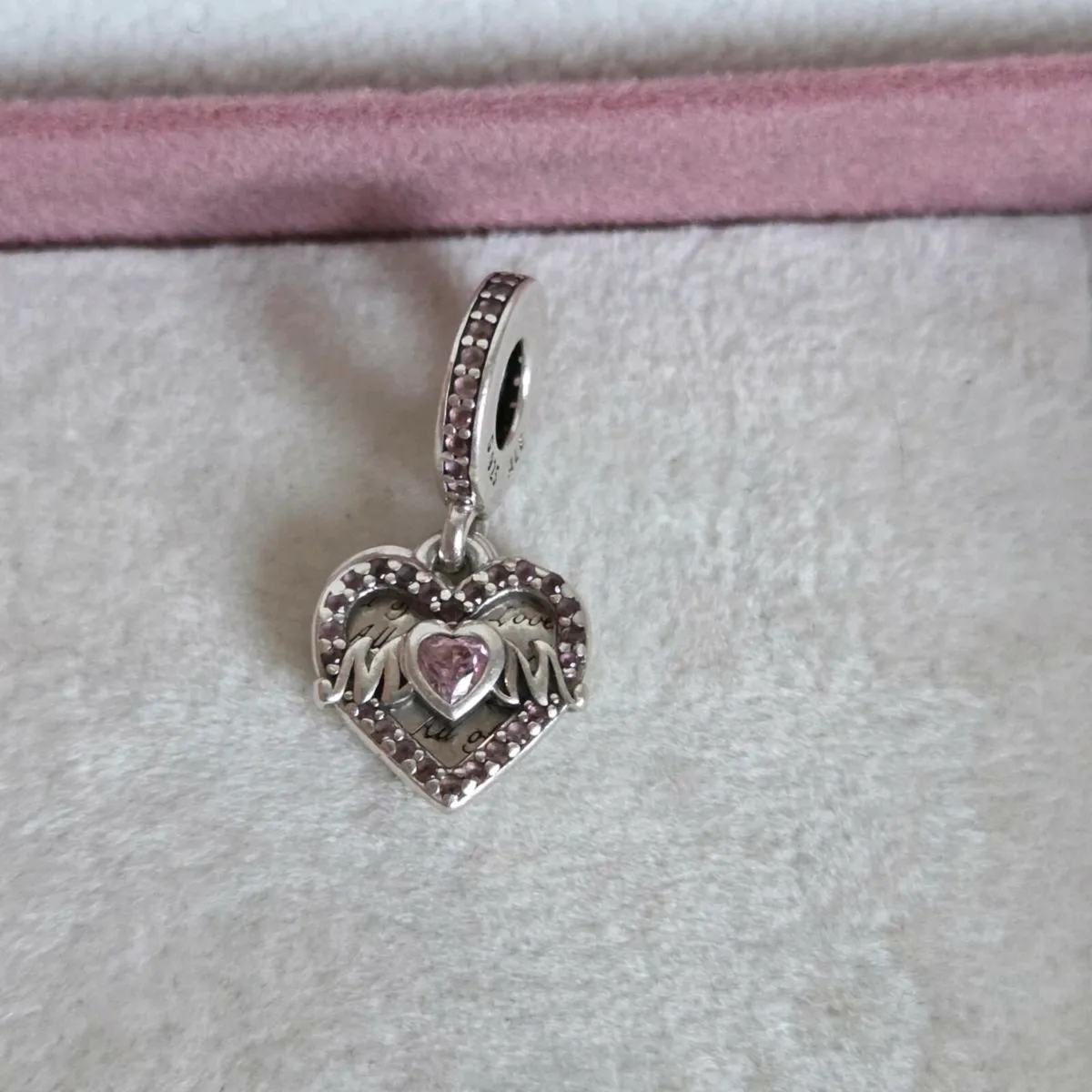 Pandora heart/mom dangle charm cz pink - Image 3