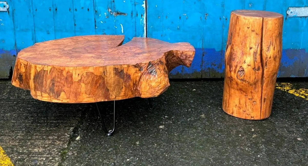 LIVE EDGE WOOD TABLE & STOOL - Image 1