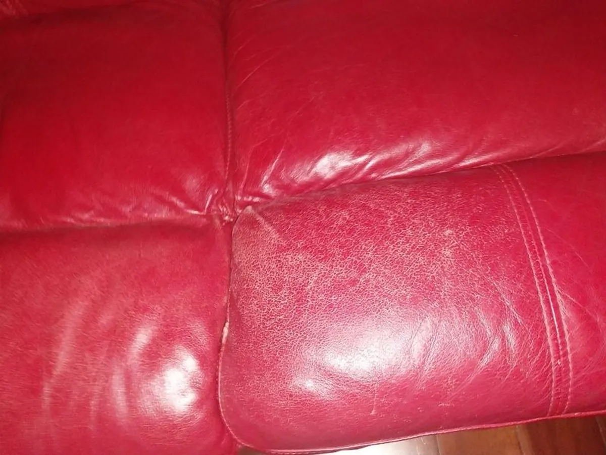 2 Red Leather Sofas - Image 2