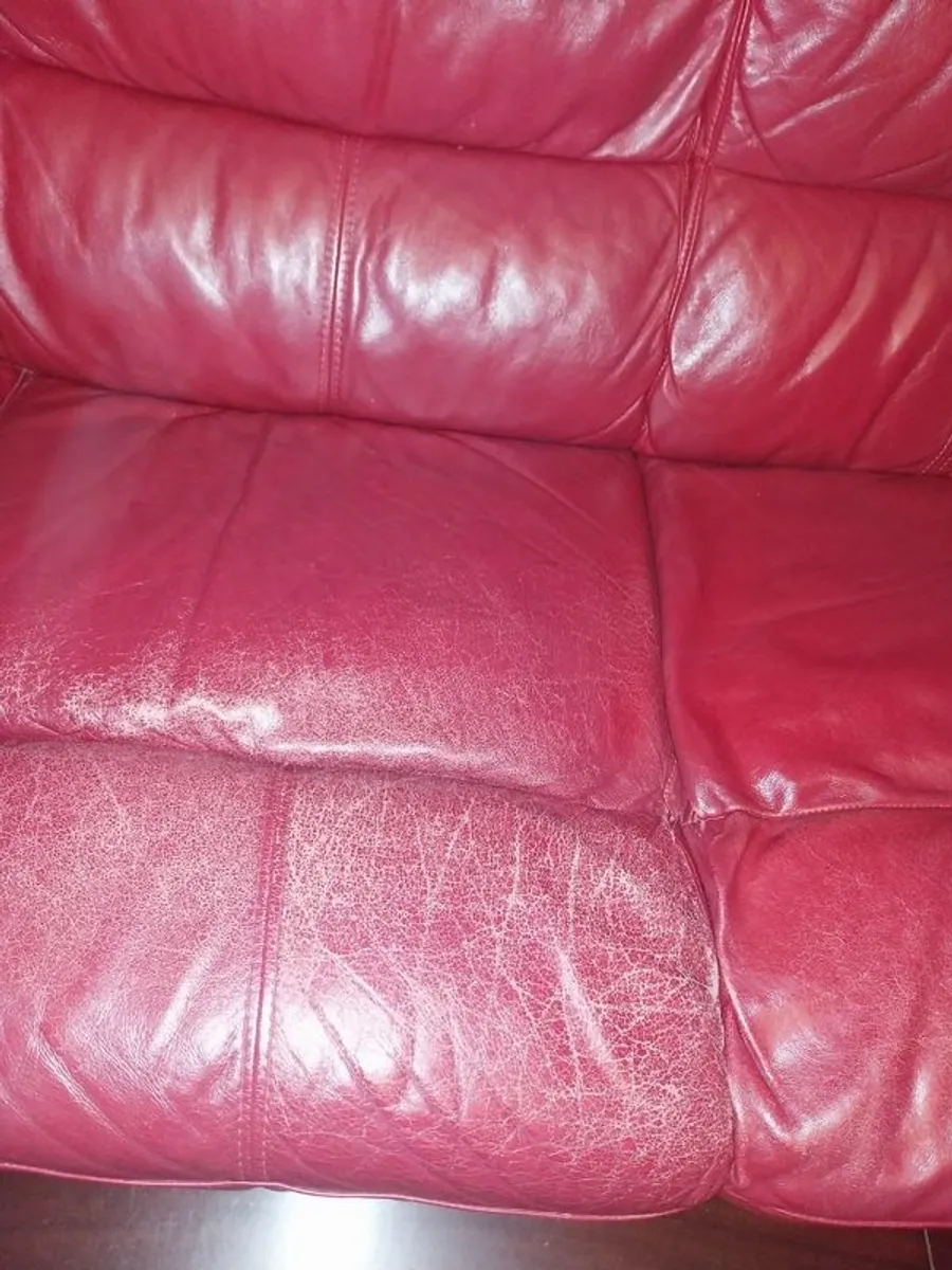 2 Red Leather Sofas - Image 4