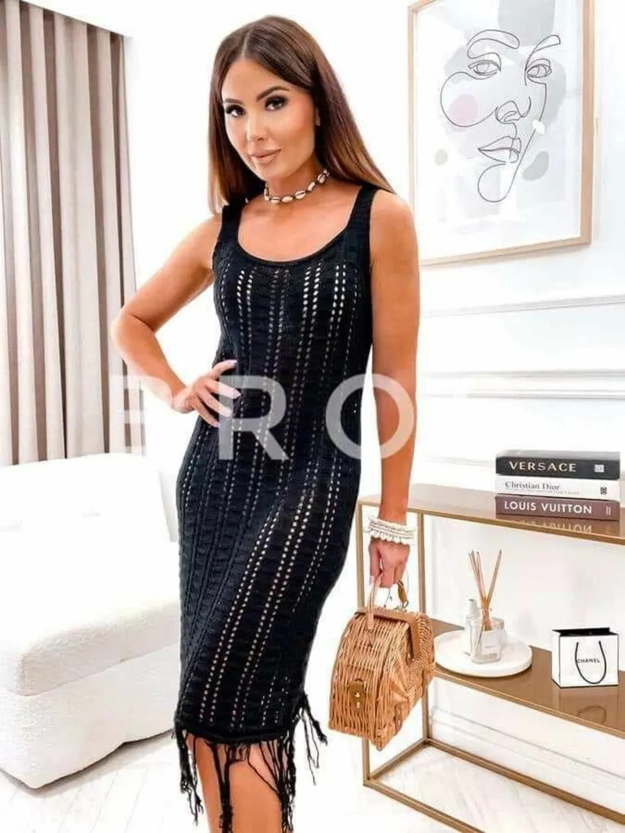 Boho Knitted Dress With Fringes 6-12 - Image 3