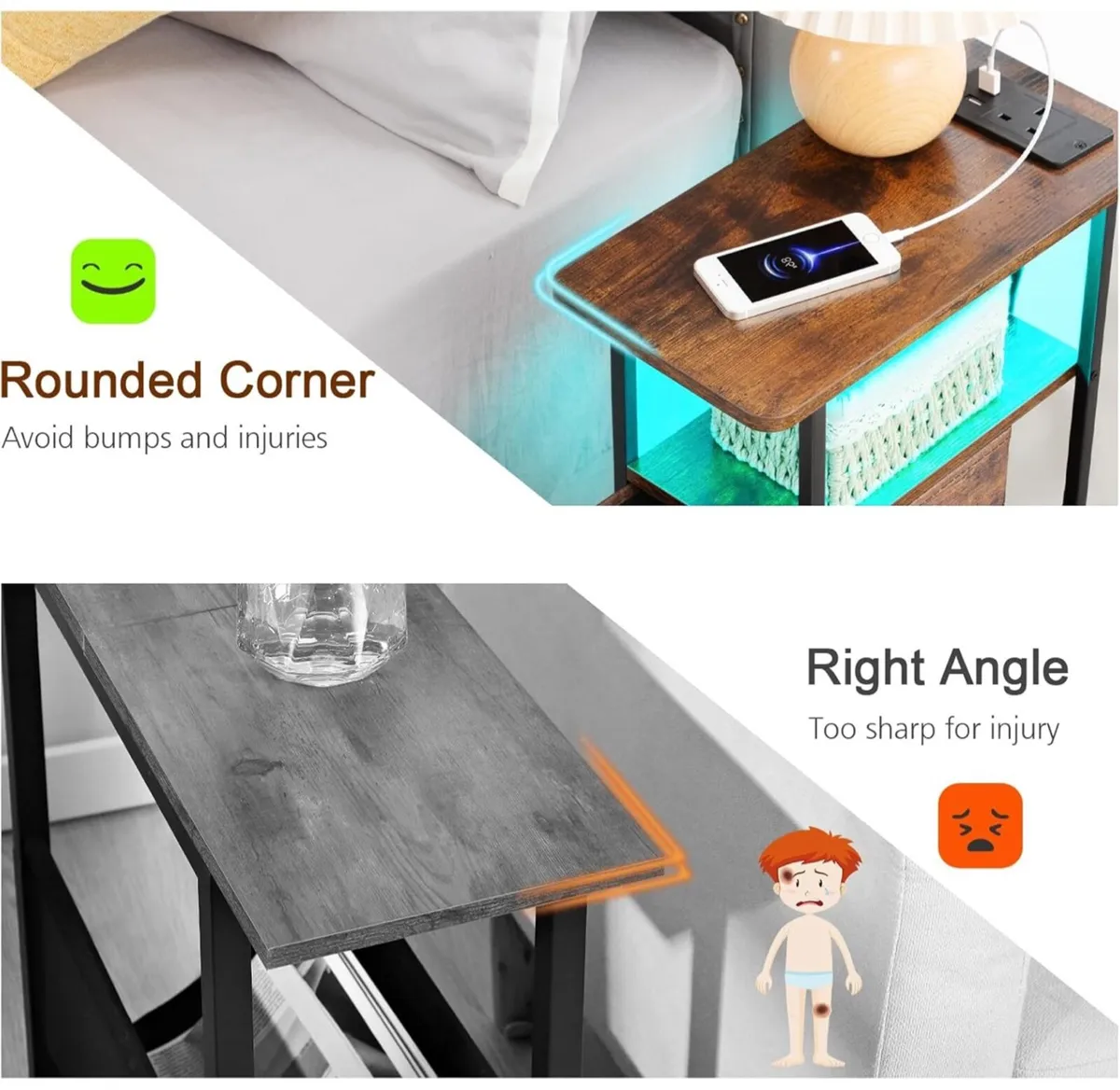 Bedside Table Set of 2 with Charging Station - Image 2