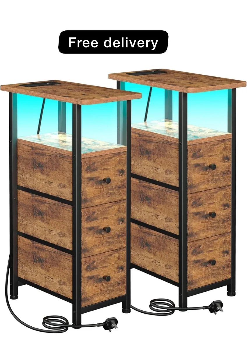 Bedside Table Set of 2 with Charging Station - Image 1