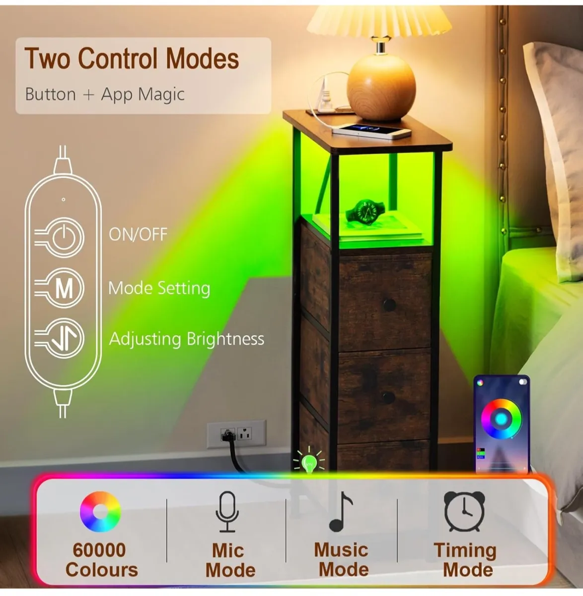 Bedside Table Set of 2 with Charging Station - Image 1
