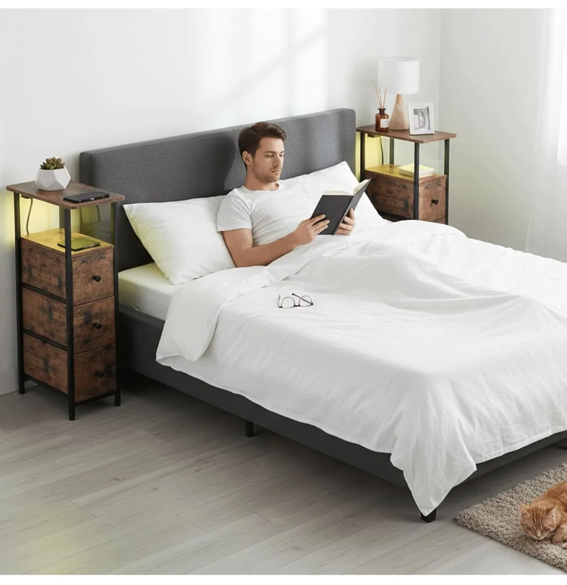 Bedside Table Set of 2 with Charging Station - Image 2