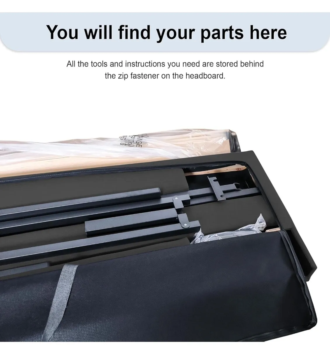 Double Bed Frame, Dark Grey, Upholstered Wooden Sl - Image 4