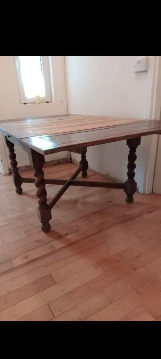irish antique oakdrawleaf table barley twist legs - Image 1
