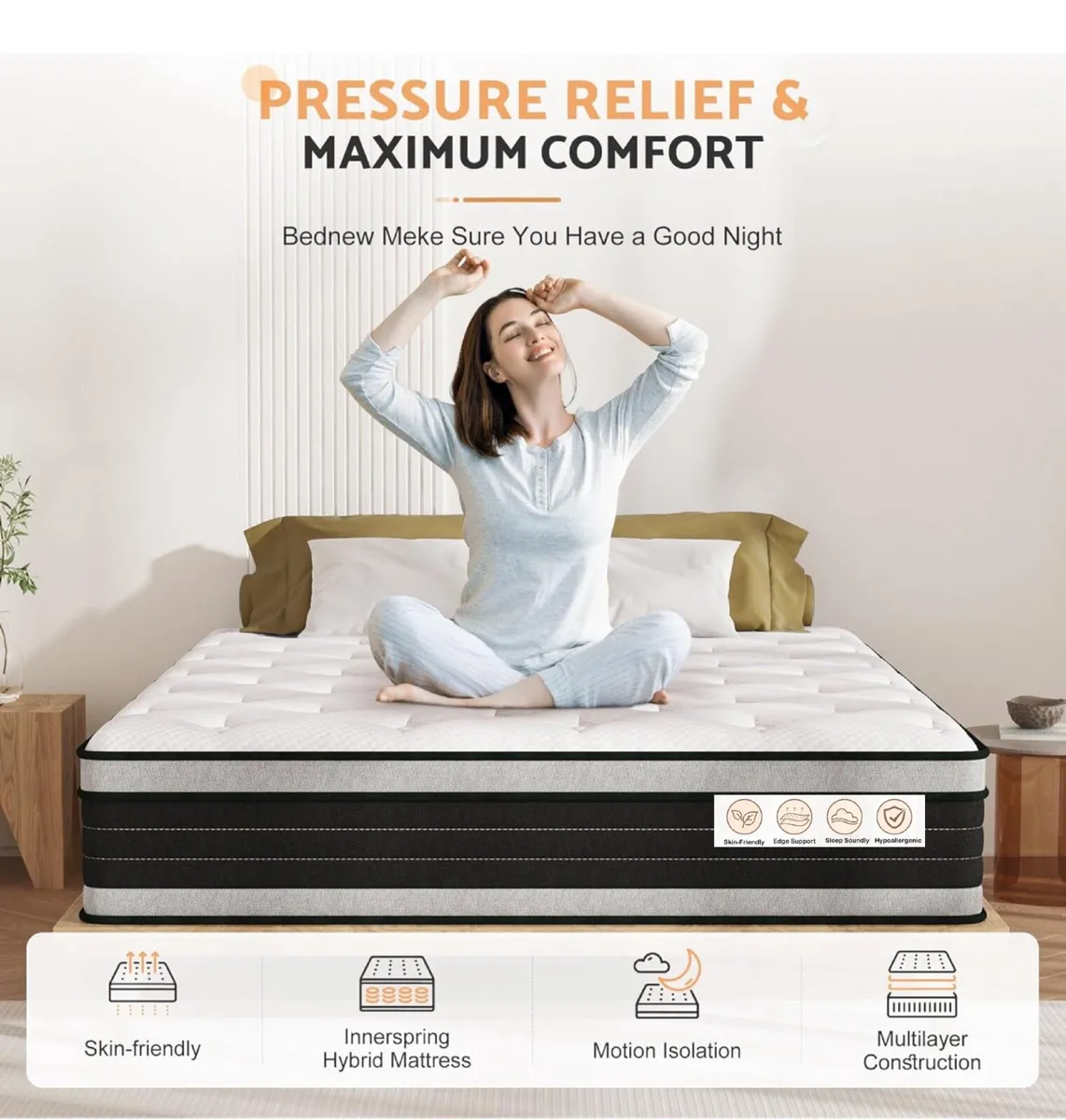 Double Mattresses 4FT6, 10.3 Inch Medium Firm Doub - Image 1