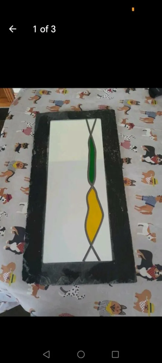 slate mirror with lead and stain glass - Image 1