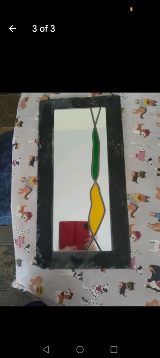 slate mirror with lead and stain glass - Image 3