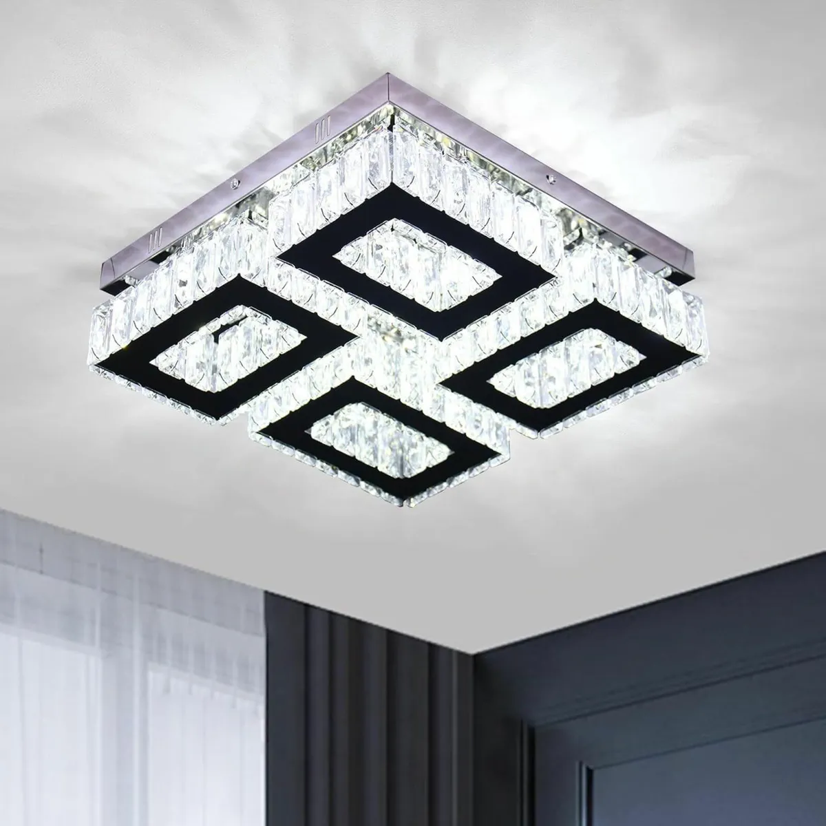 13.1 Square Crystal Ceiling Light Flush Mount - Image 1
