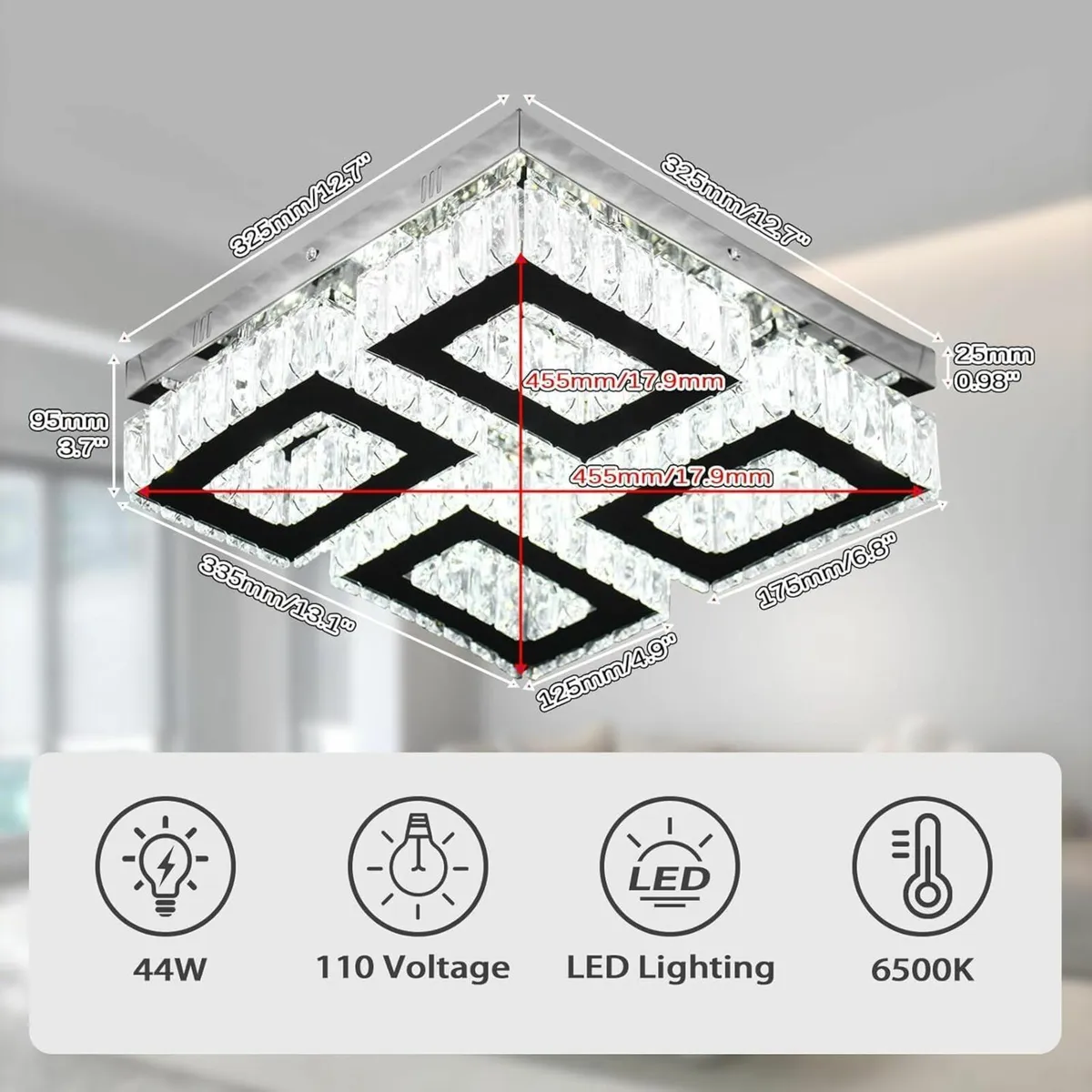 13.1 Square Crystal Ceiling Light Flush Mount - Image 3