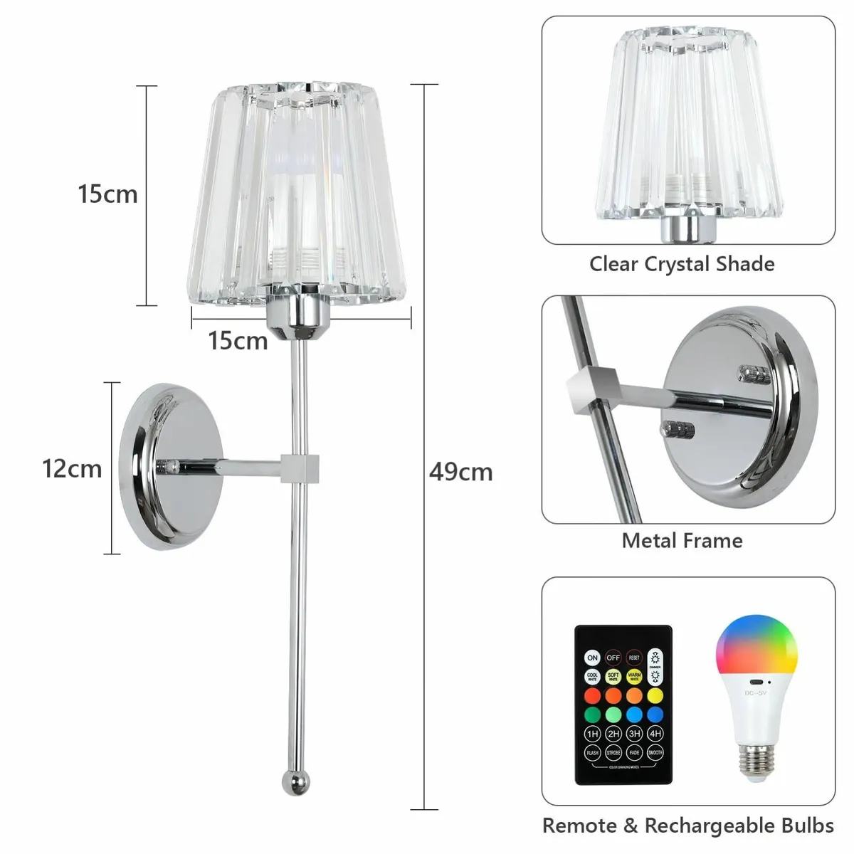 Battery Operated Wall Lights Set of 2 Rechargeable - Image 4