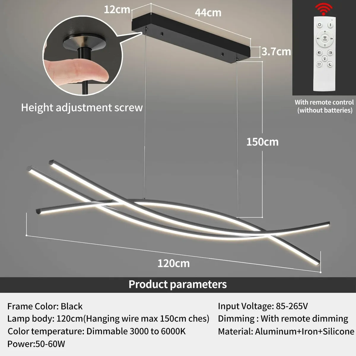 120CM Adjustable Pendant Light Black Modern LED - Image 2