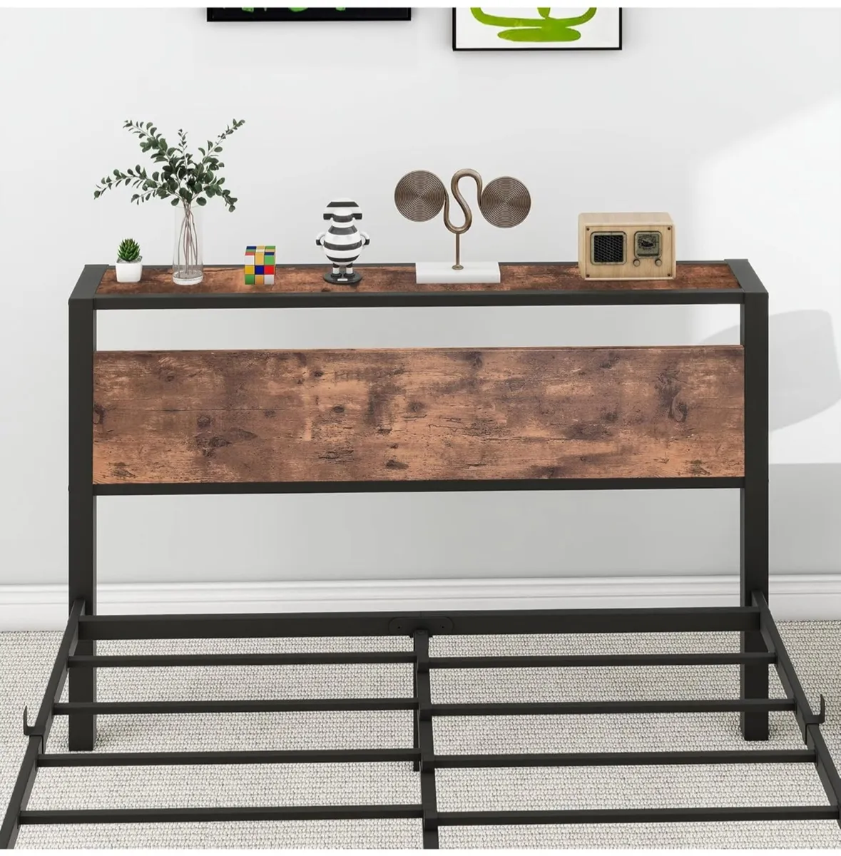 4ft6 Double Metal Platform Bed Frame with Wooden S - Image 4