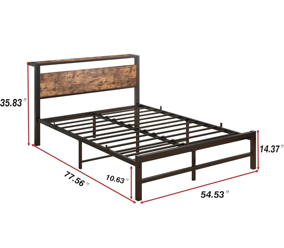 4ft6 Double Metal Platform Bed Frame with Wooden S - Image 2