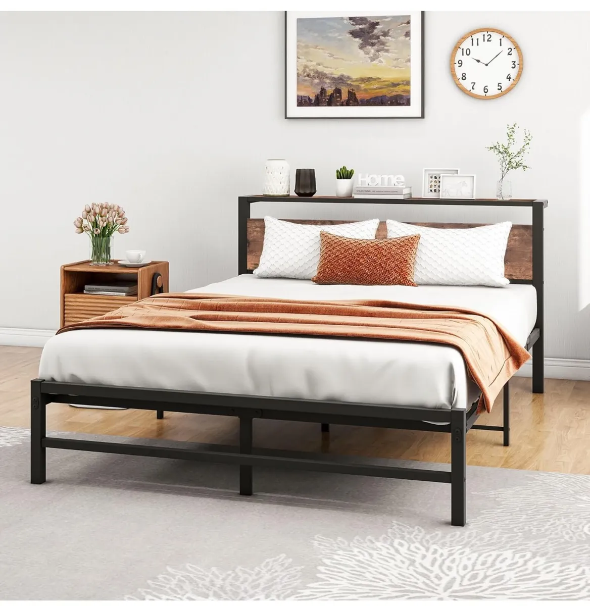 5ft King Metal Platform Bed Frame with Wooden Stor - Image 3